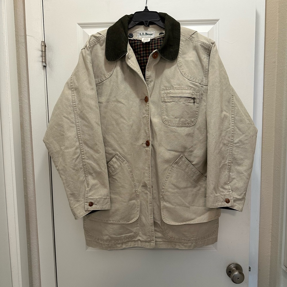 L.L. Bean Cream Barn Jacket with Olive Collar